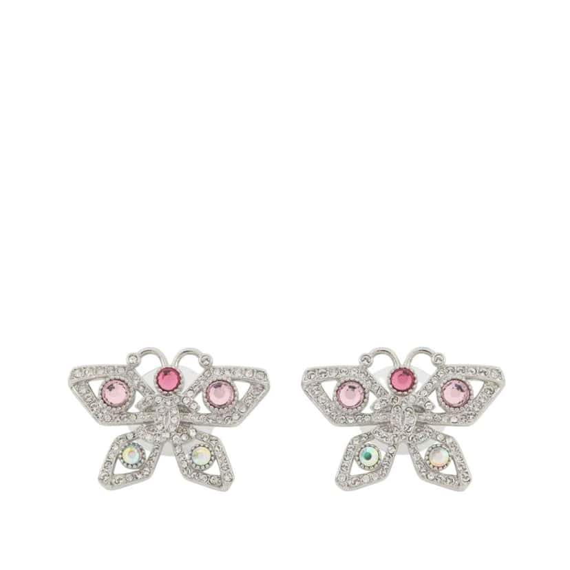 Chanel CC Silver Plated Crystal Butterfly Push Back Earrings Silver Metal Good condition - Front View