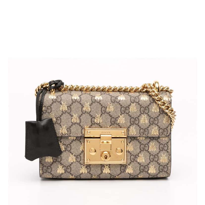 Gucci Small GG Supreme Bee Padlock Crossbody Brown Canvas Good condition - Front View