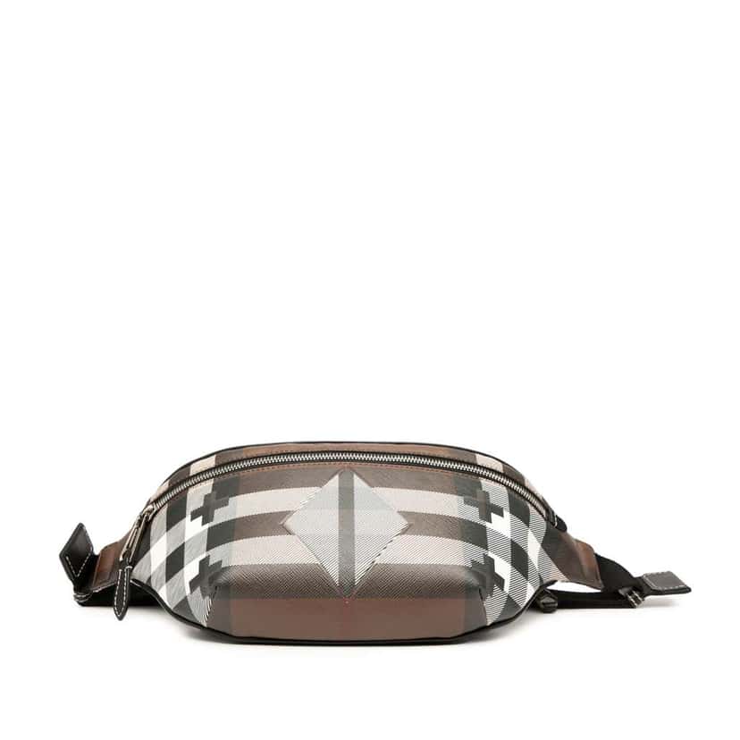Burberry Geometric Check Coated Canvas Bum Bag Brown Canvas Good condition - Inside View