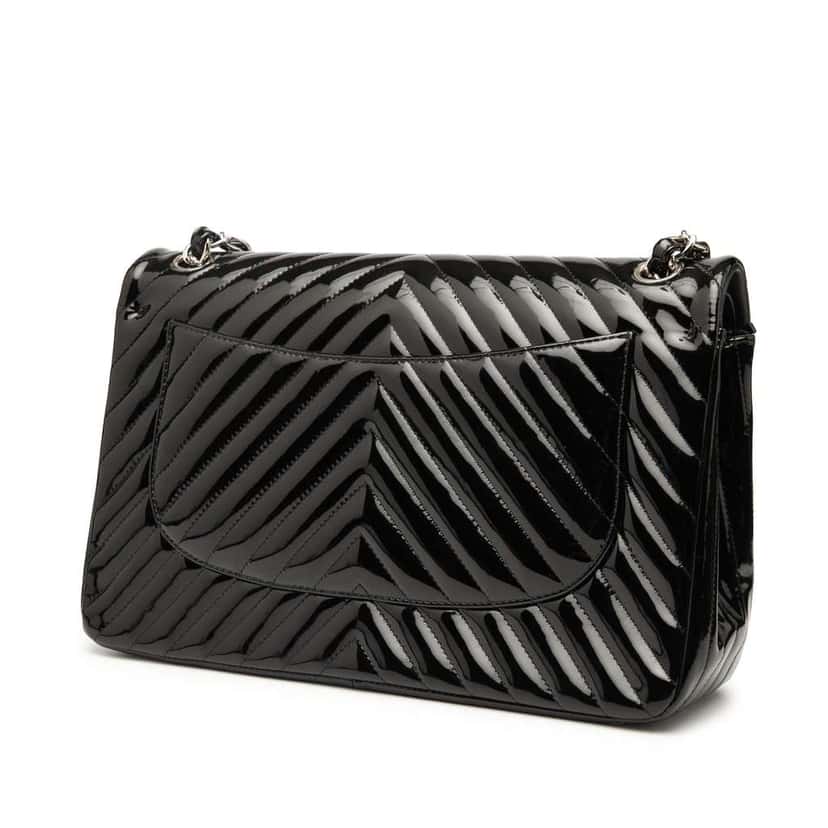 Chanel Jumbo Classic Chevron Patent Double Flap Black Leather Very good condition - Back View