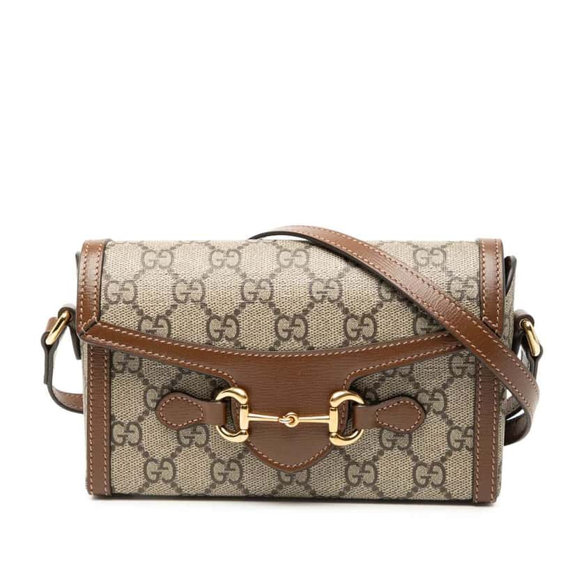 Gucci Mini GG Supreme Horsebit 1955 Crossbody Brown Canvas Good condition - Front View