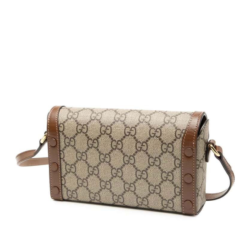Gucci Mini GG Supreme Horsebit 1955 Crossbody Brown Canvas Good condition - Back View