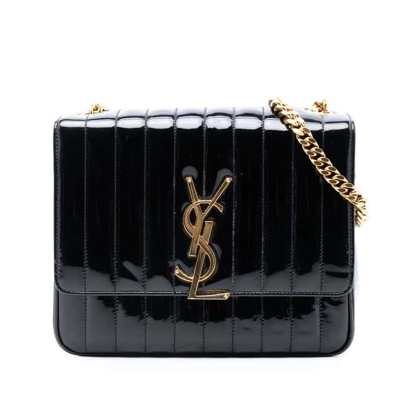 Saint Laurent Large Patent Vicky Crossbody Black Leather Very good condition - Front View