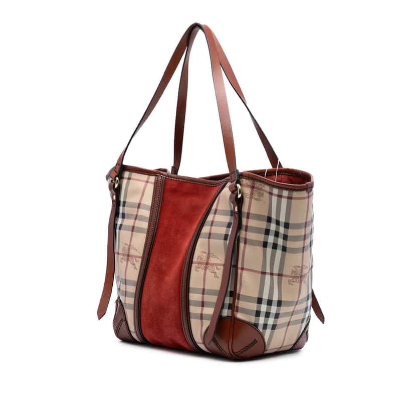 Burberry Small Suede Trimmed Haymarket Check Coated Canvas Canterbury Tote Brown Canvas Good condition - Back View