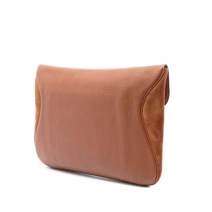Hermès Doblis and Swift Clemence Virevolte Clutch 35 Brown Leather Good condition - Back View