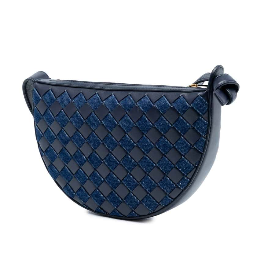 Bottega Veneta Mini Leather and Denim Intrecciato Sunrise Hobo Blue Leather Good condition - Back View