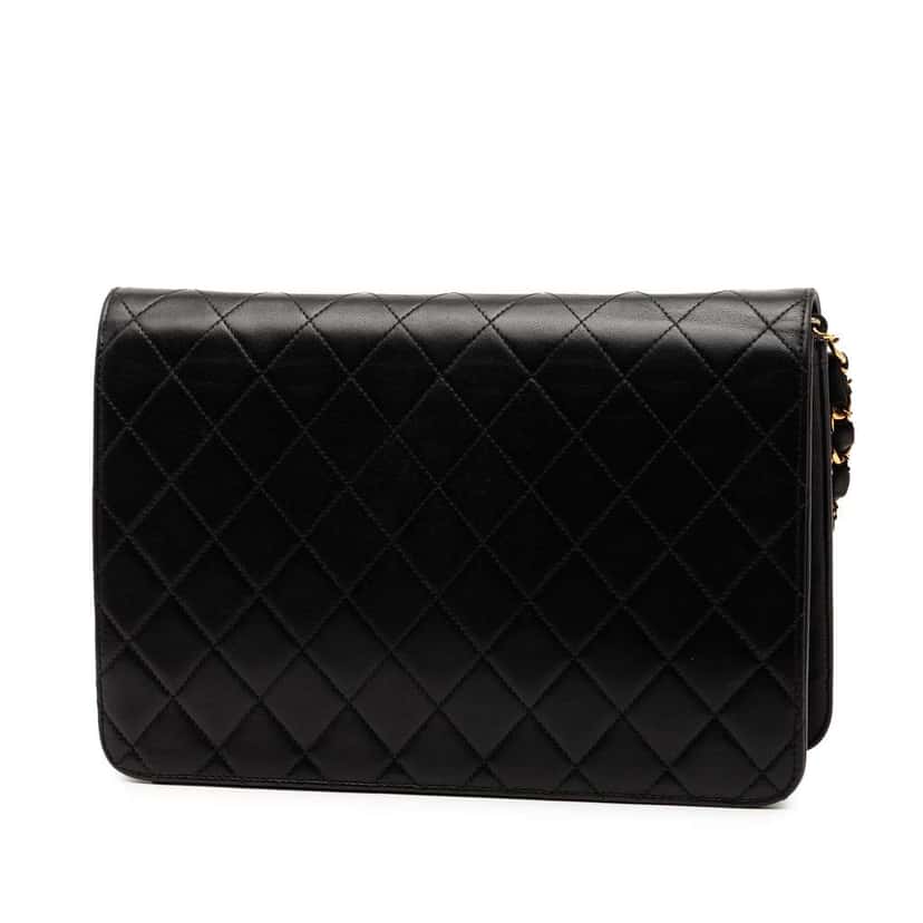 Chanel CC Quilted Lambskin Single Flap Black Leather Good condition - Back View