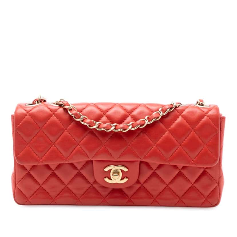 Chanel Classic Lambskin East West Single Flap Red Leather Good condition - Front View