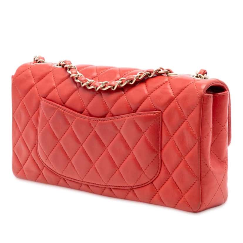 Chanel Classic Lambskin East West Single Flap Red Leather Good condition - Back View