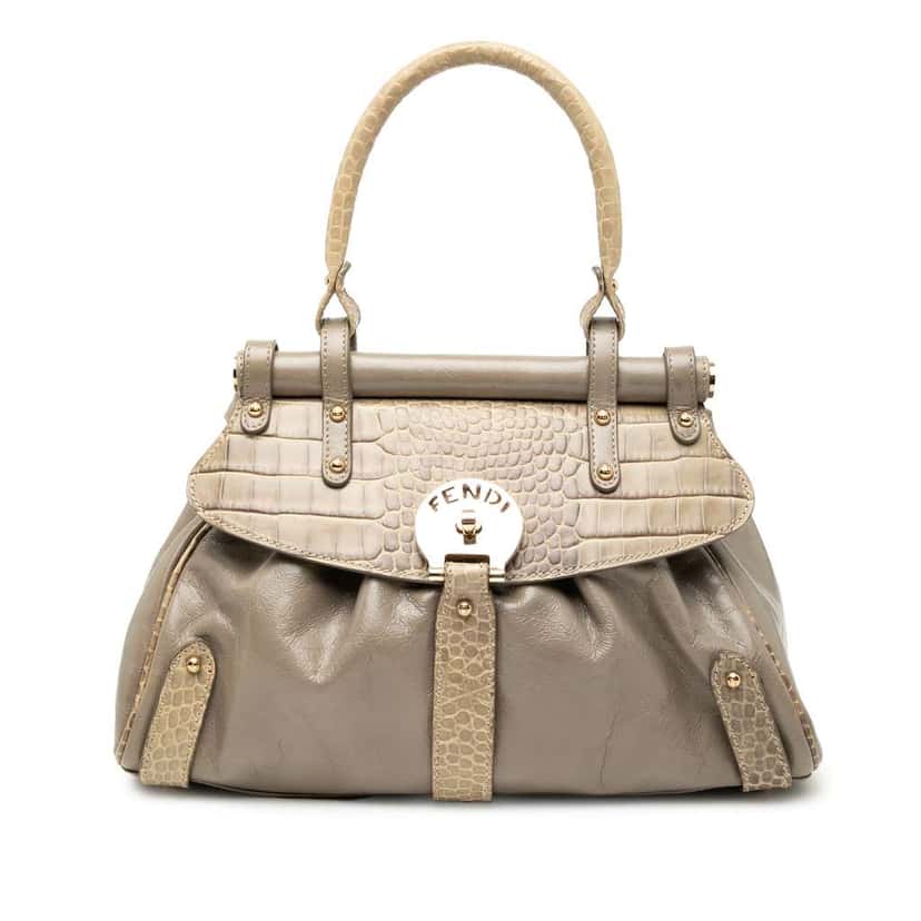 Fendi Small Croc Embossed Leather Magic Handbag Brown Leather Good condition - Front View
