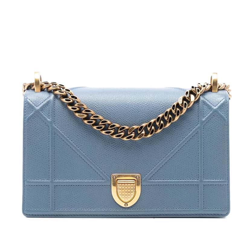 Dior Small Grained Calfskin Diorama Flap Blue Leather Good condition - Front View