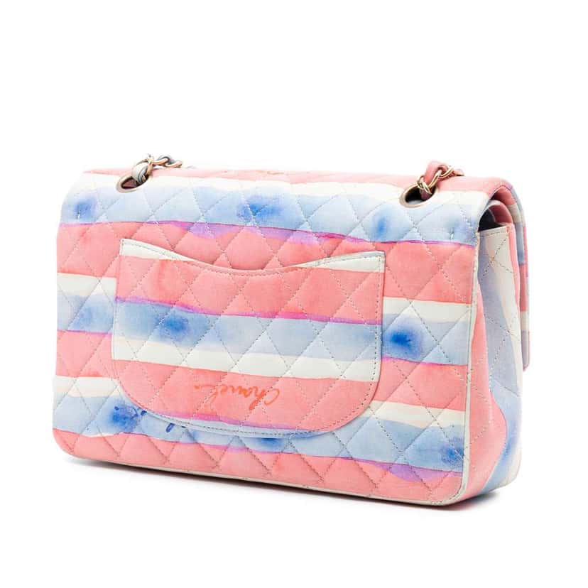 Chanel Medium Classic Printed Lambskin Watercolor Double Flap Pink Leather Very good condition - Back View