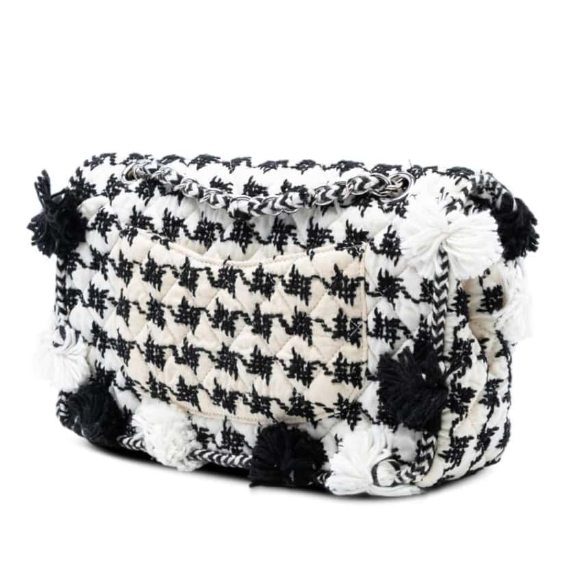 Chanel Medium Classic Embroidered Canvas Double Flap White Canvas Good condition - Back View