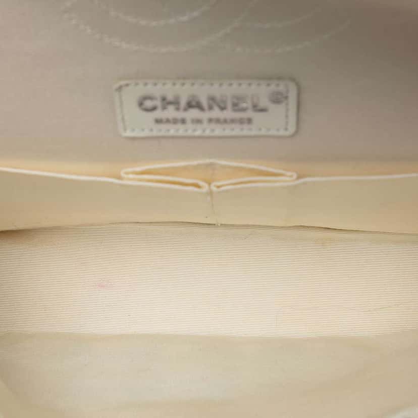 Chanel Medium Classic Embroidered Canvas Double Flap White Canvas Good condition - Model View