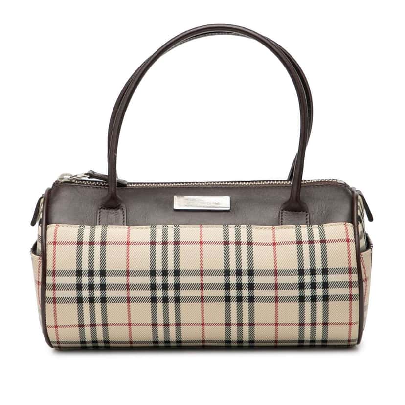 Burberry House Check Canvas Barrel Handbag Brown Canvas Good condition - Front View