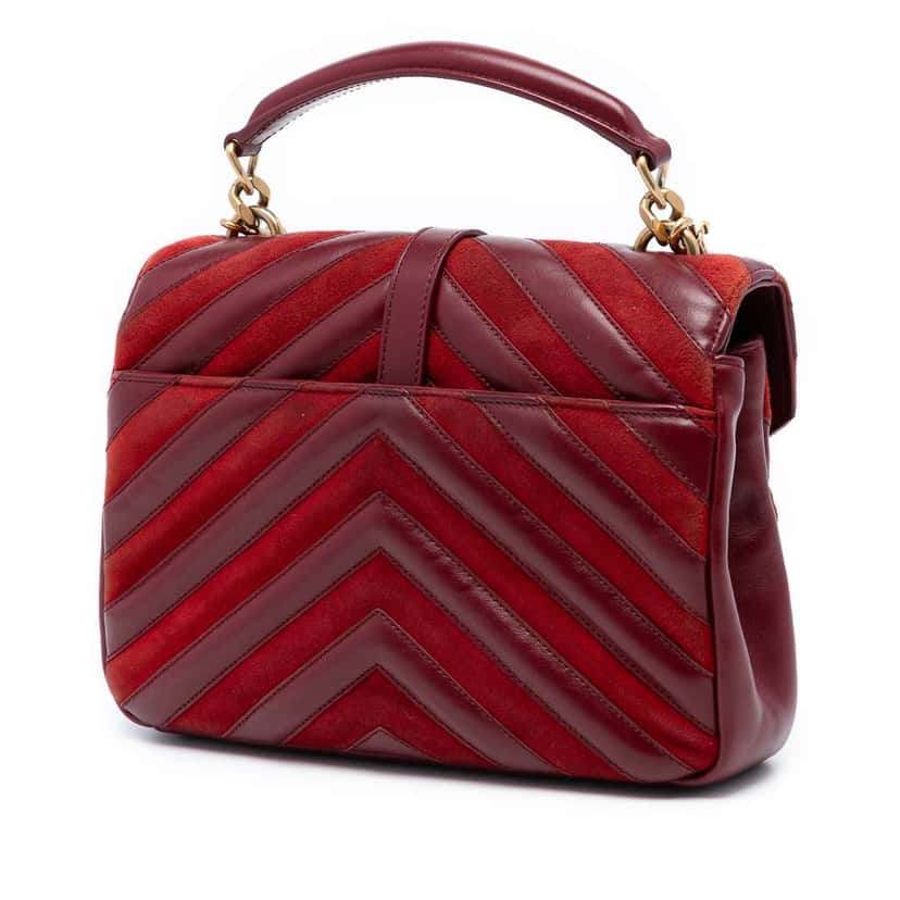 Saint Laurent Medium Calfskin and Suede Chevron Monogram College Satchel Red Leather Good condition - Back View