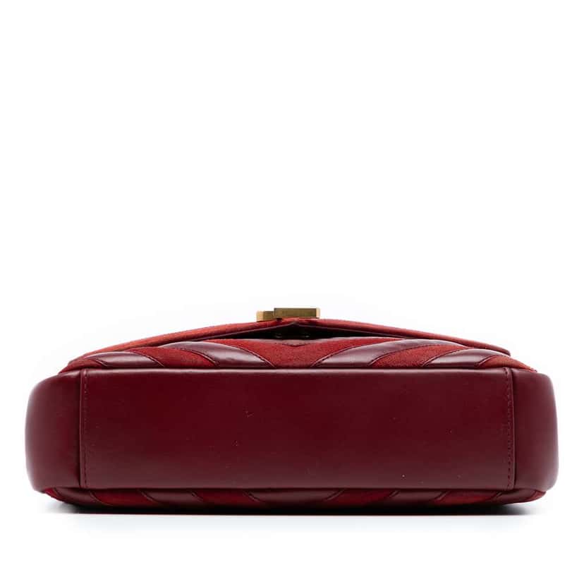 Saint Laurent Medium Calfskin and Suede Chevron Monogram College Satchel Red Leather Good condition - Inside View