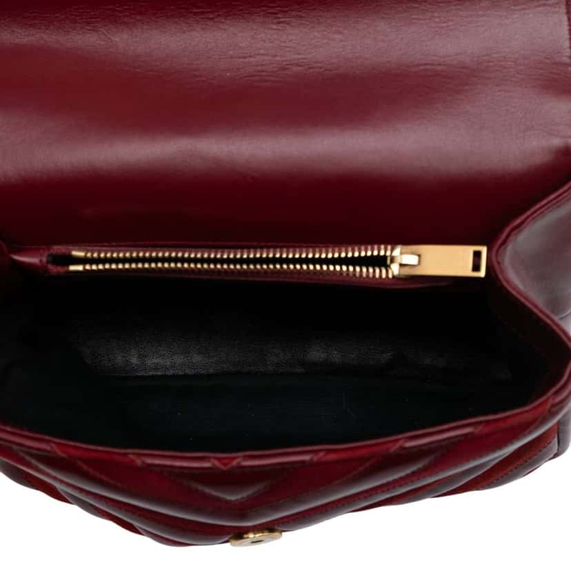 Saint Laurent Medium Calfskin and Suede Chevron Monogram College Satchel Red Leather Good condition - Model View