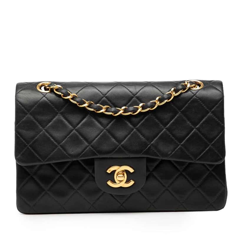 Chanel Small Classic Lambskin Double Flap Black Leather Good condition - Front View