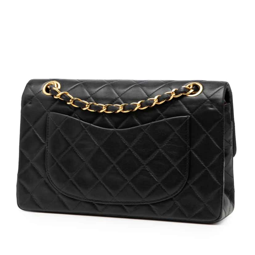 Chanel Small Classic Lambskin Double Flap Black Leather Good condition - Back View