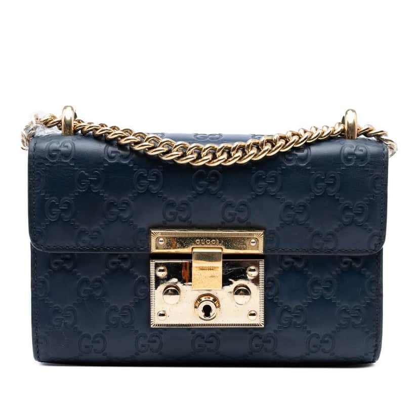 Gucci Small Guccissima Padlock Crossbody Blue Leather Good condition - Front View