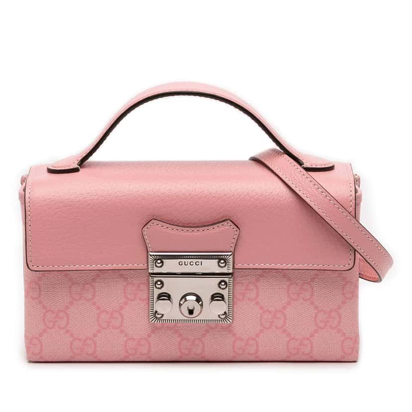 Gucci Mini GG Supreme Padlock Satchel Pink Canvas Good condition - Front View