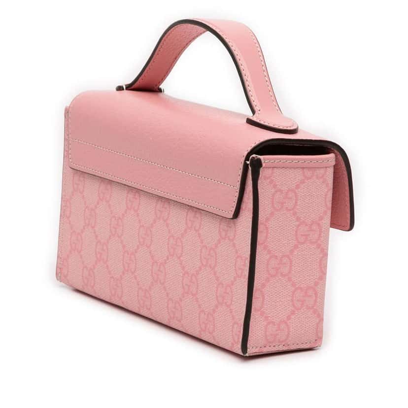 Gucci Mini GG Supreme Padlock Satchel Pink Canvas Good condition - Back View