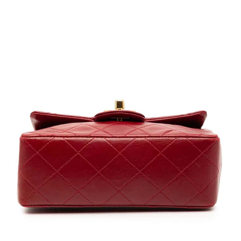 Chanel Mini Square Classic Lambskin Single Flap Red Leather Good condition - Inside View