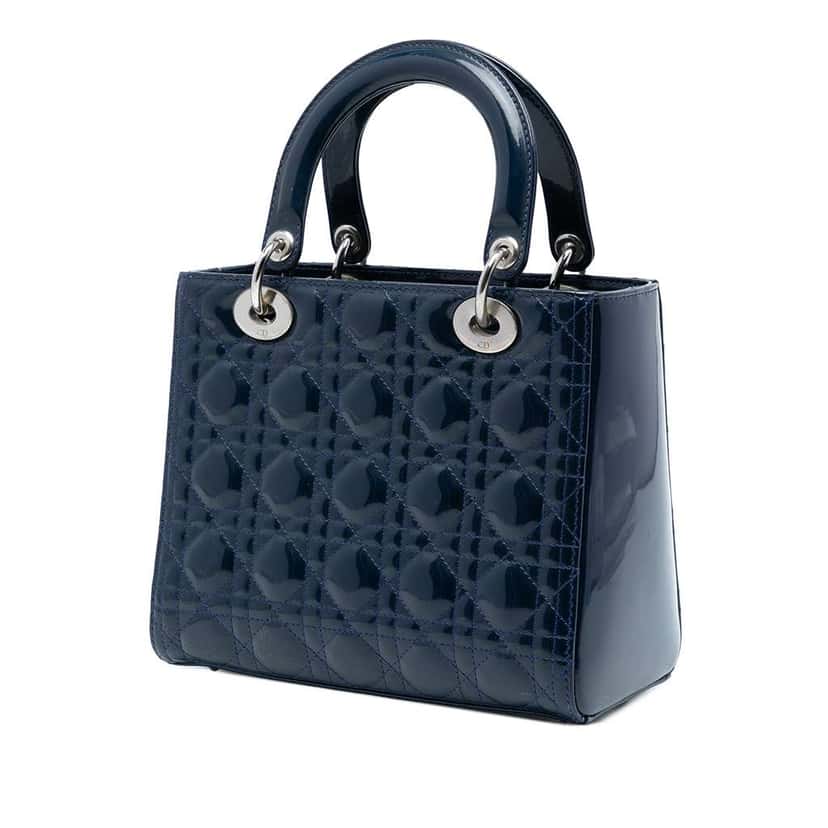 Dior Medium Patent Cannage Lady Dior Blue Leather Very good condition - Back View