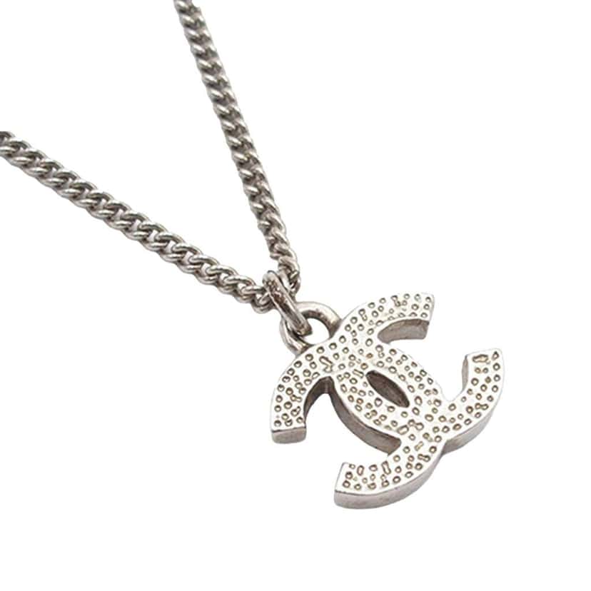 Chanel CC Silver Plated Rhinestones Pendant Necklace Silver Metal Good condition - Inside View