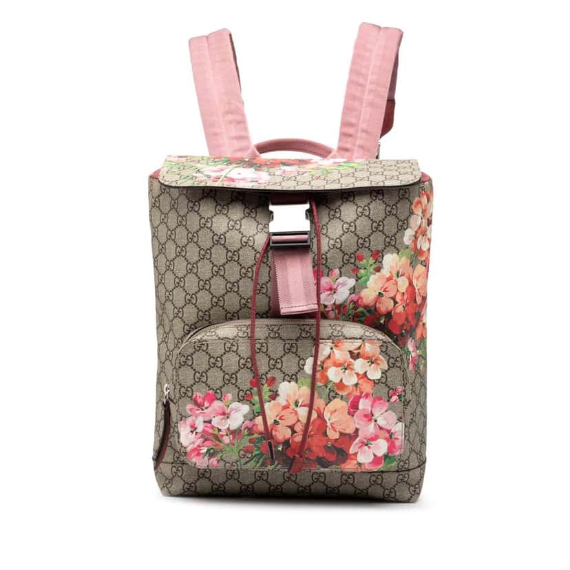 Gucci GG Supreme Blooms Single Buckle Backpack Brown Canvas Good condition - Front View