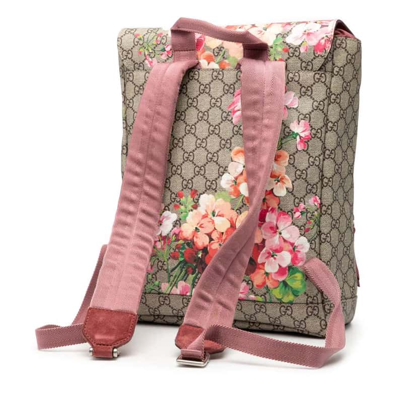 Gucci GG Supreme Blooms Single Buckle Backpack Brown Canvas Good condition - Back View