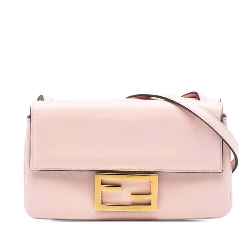 Fendi Leather Duo Baguette Crossbody Pink Leather Good condition - Front View