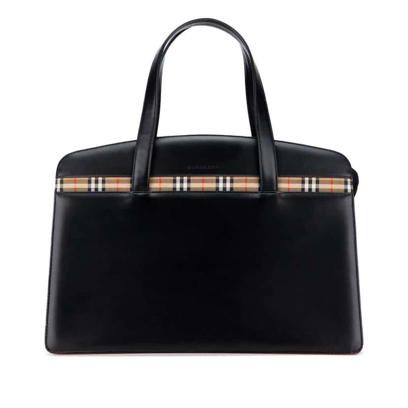 Burberry House Check Trimmed Leather Handbag Black Leather Good condition - Front View