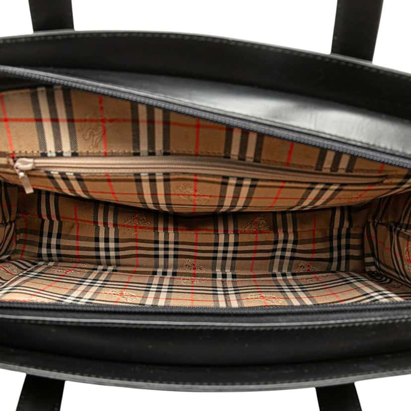 Burberry House Check Trimmed Leather Handbag Black Leather Good condition - Model View