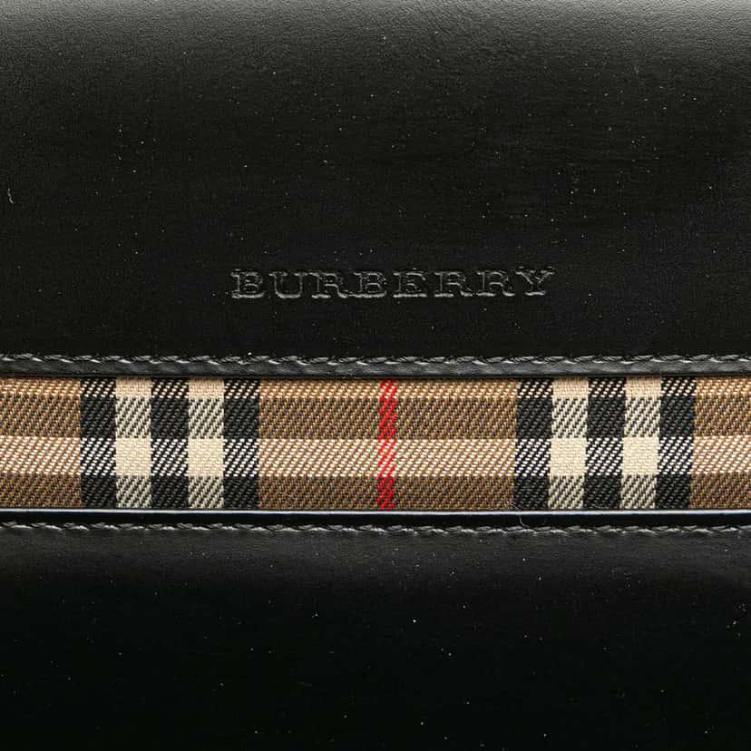 Burberry House Check Trimmed Leather Handbag Black Leather Good condition - Box View