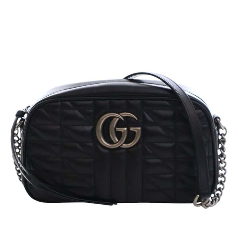Gucci Small GG Marmont Matelasse Leather Aria Crossbody Black Leather Good condition - Front View