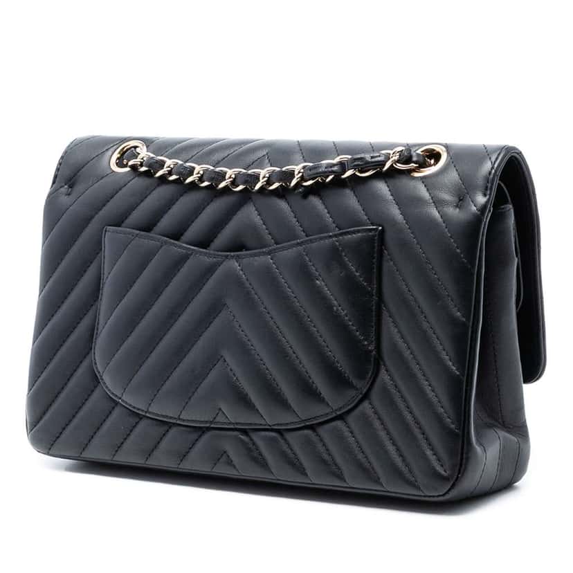 Chanel Medium Classic Chevron Lambskin Double Flap Black Leather Good condition - Back View
