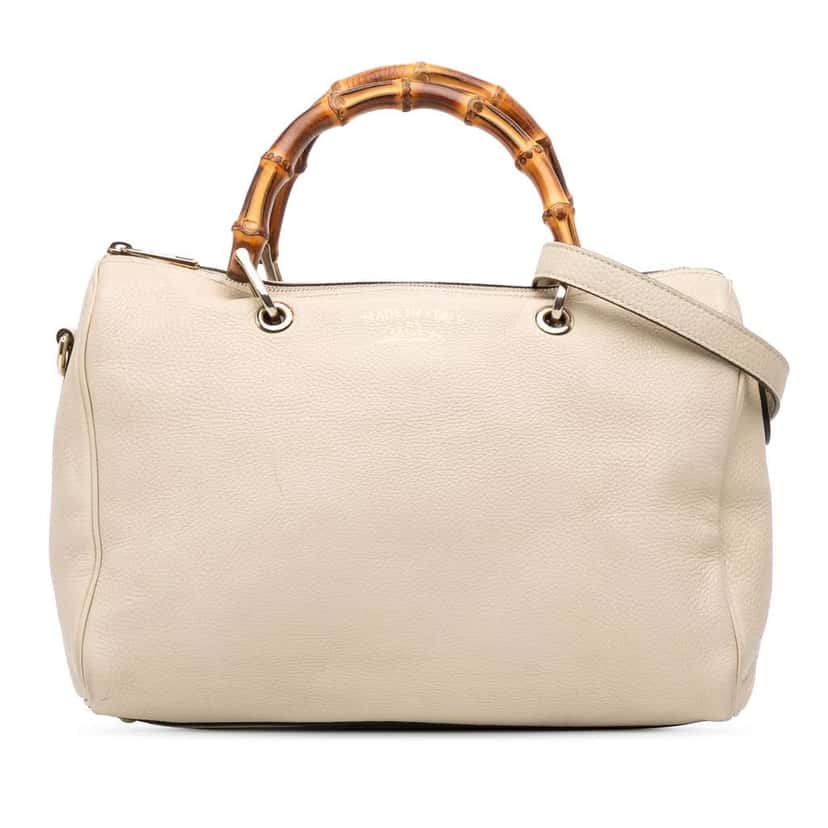 Gucci Medium Calfskin Bamboo Shopper Boston Bag White Leather Good condition - Front View