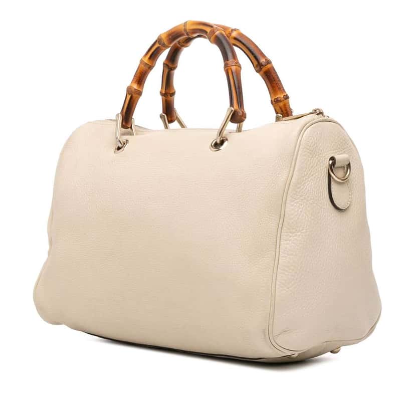 Gucci Medium Calfskin Bamboo Shopper Boston Bag White Leather Good condition - Back View