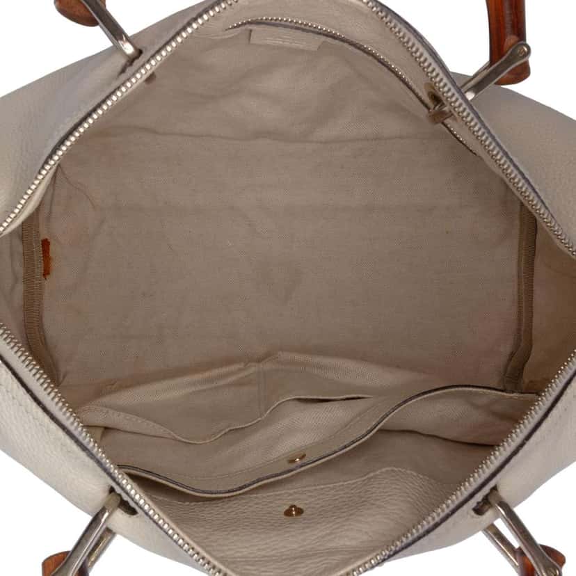 Gucci Medium Calfskin Bamboo Shopper Boston Bag White Leather Good condition - Model View