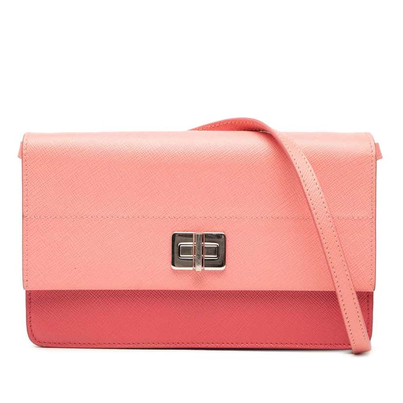 Prada Saffiano Turn Lock Wallet on Strap Pink Leather Very good condition - Front View