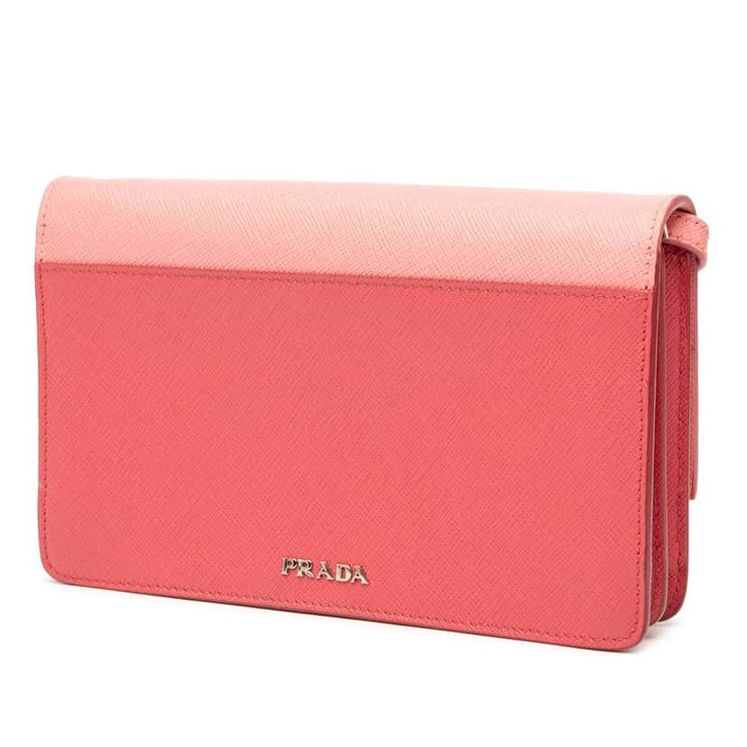Prada Saffiano Turn Lock Wallet on Strap Pink Leather Very good condition - Back View