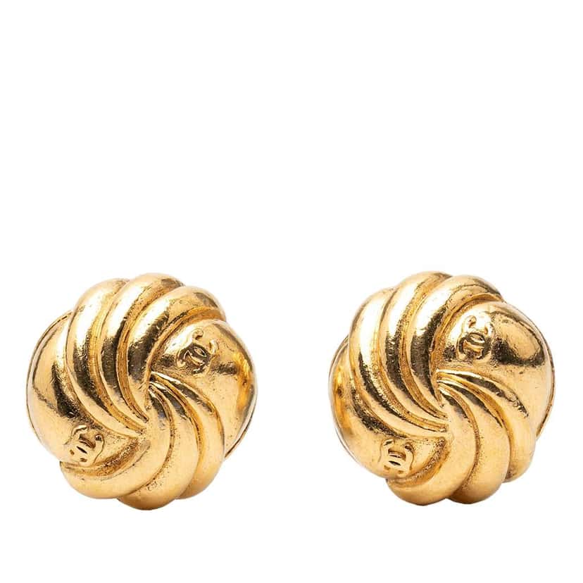 Chanel CC Gold Plated Swirl Clip on Earrings Gold Metal Good condition - Front View