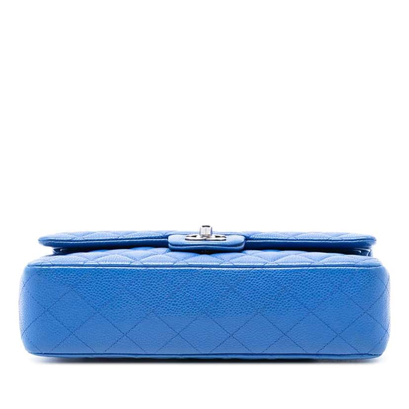 Chanel Medium Classic Caviar Double Flap Blue Leather Good condition - Inside View