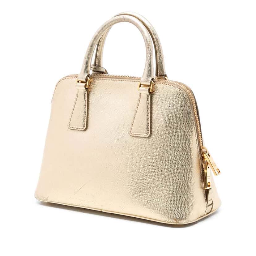 Prada Small Saffiano Lux Promenade Satchel Gold Leather Good condition - Back View