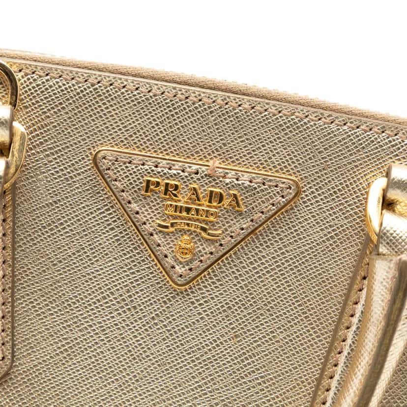 Prada Small Saffiano Lux Promenade Satchel Gold Leather Good condition - Box View