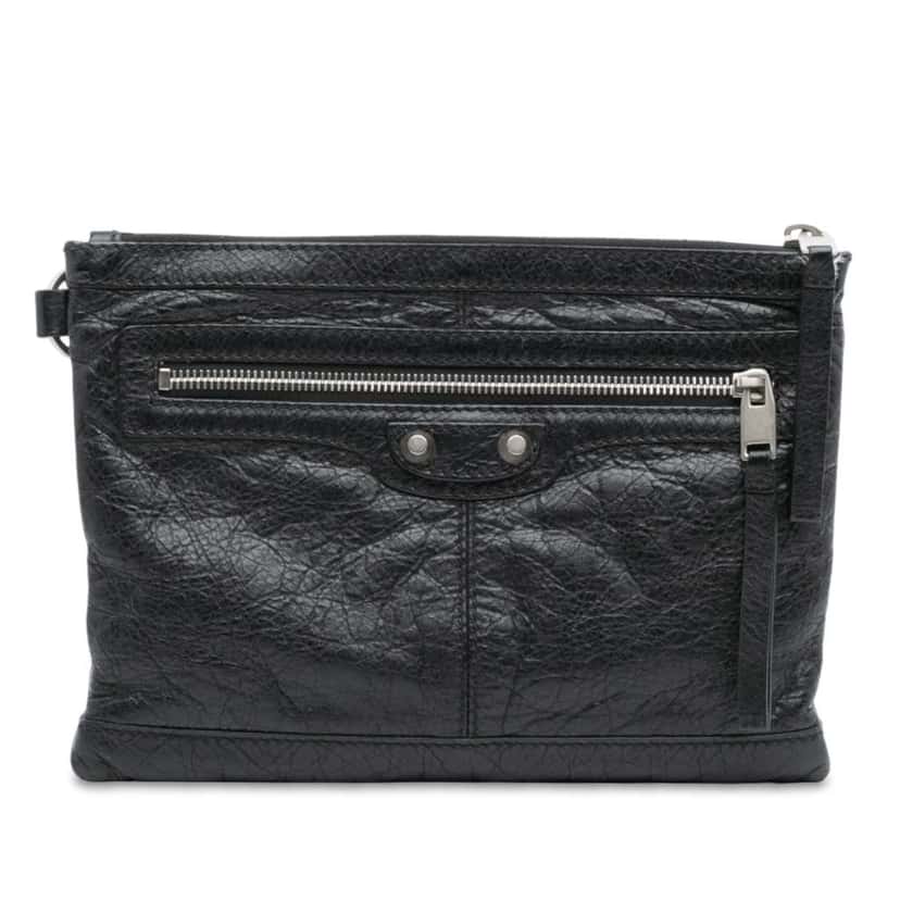 Balenciaga Lambskin Motocross Classic Clip S Clutch Black Leather Good condition - Front View