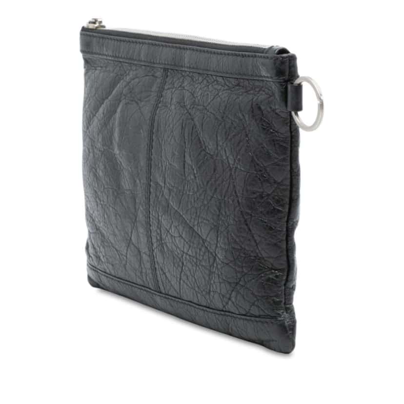 Balenciaga Lambskin Motocross Classic Clip S Clutch Black Leather Good condition - Back View