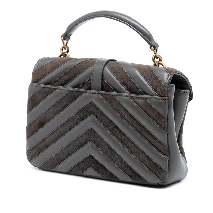 Saint Laurent Medium Calfskin and Suede Chevron Monogram College Satchel Grey Leather Good condition - Back View